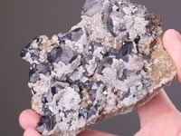 GALENA with SPHALERITE,  CALCITE  CHALCOPYRITE on SIDERITE