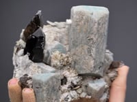 MICROCLINE var. Amazonite   with ALBITE and Smoky QUARTZ