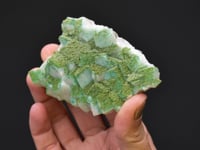 DUFTITE with DIOPTASE  on CALCITE